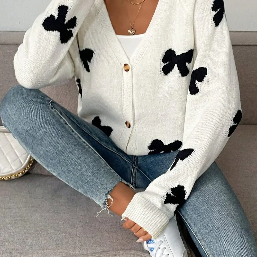 White Casual Women's Front Button Blouse with Bow Detail